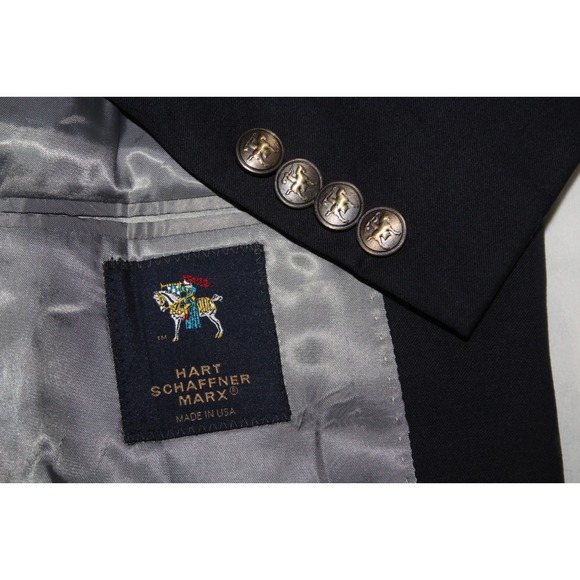 HART SCHAFFNER MARX 56R USA Navy Wool Sport Coat Knight Buttons 2B 1-Vent HSM
